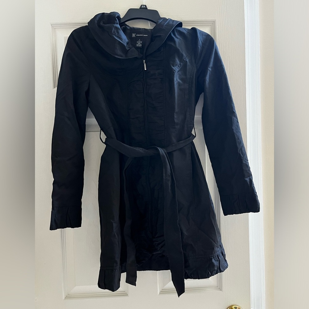 EUC - INC International Concepts - Black Zip-Up Jacket w/ Ruffle Detail - Small